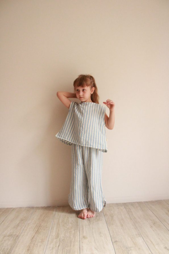 Blue Striped Back Detail Muslin Set