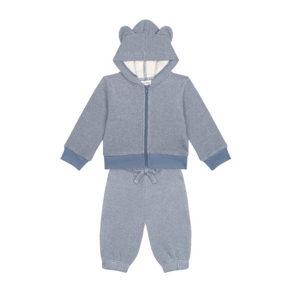 Blue Fleece Bear Eared Sweatshirt and Pants Set