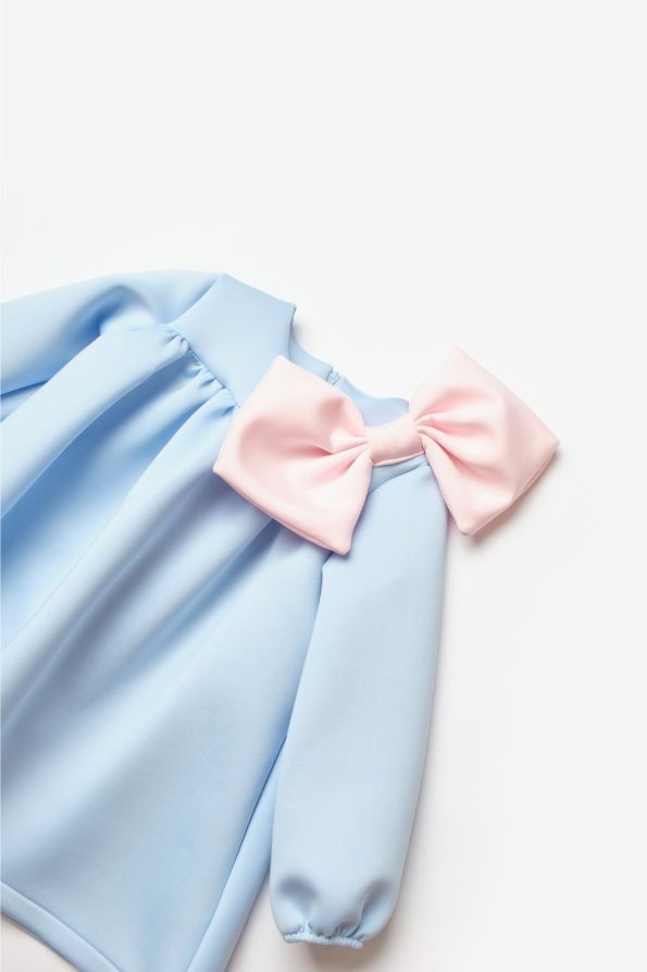 Blue Shoulder Bow Detail Dress for Girls - Leah