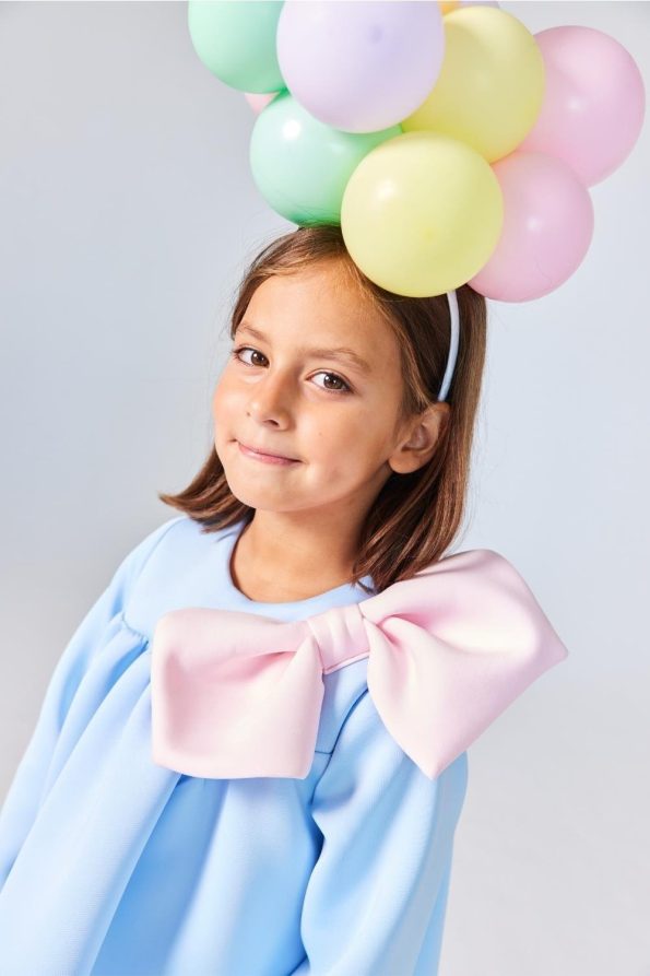 Blue Shoulder Bow Detail Dress for Girls - Leah