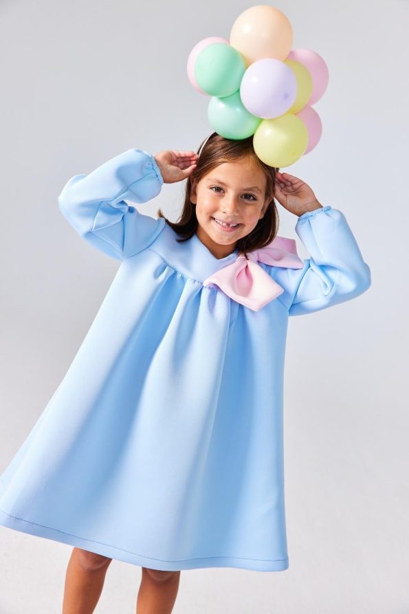 Blue Shoulder Bow Detail Dress for Girls - Leah