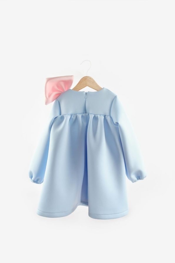 Blue Shoulder Bow Detail Dress for Girls - Leah