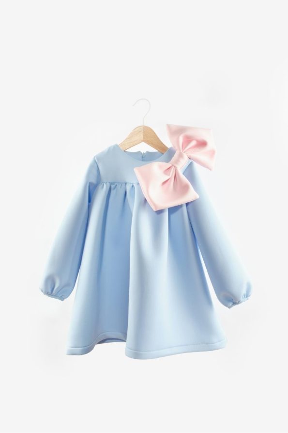 Blue Shoulder Bow Detail Dress for Girls - Leah