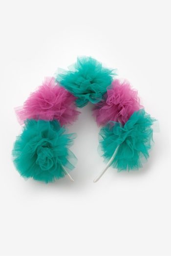 Purple Green 5-Piece Tulle Pom-Pom Headband for Girls