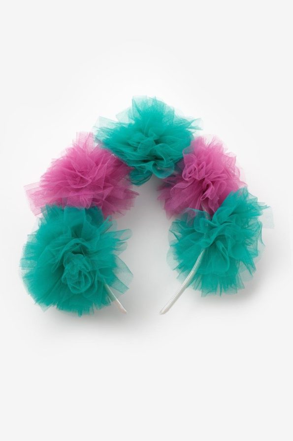 Purple Green 5-Piece Tulle Pom-Pom Headband for Girls