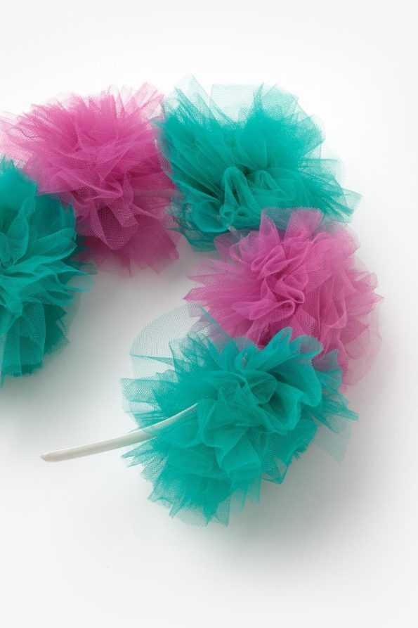Purple Green 5-Piece Tulle Pom-Pom Headband for Girls