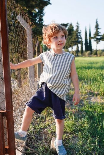 Muslin Baby Button-Up Set 0-5 Years Navy Striped