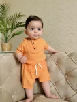 Muslin Fabric Pocketed Shorts with Wooden Button 2-Piece Set