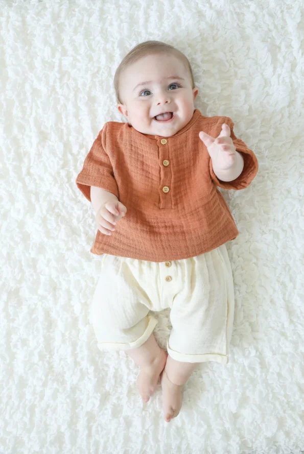 100% Organic Muslin Fabric Button Detail Short Set