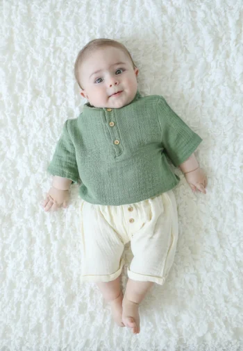 100% Organic Muslin Fabric Button Detail Summer Set with Shorts
