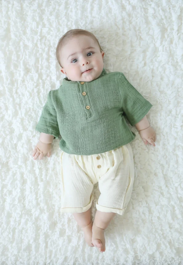 100% Organic Muslin Fabric Button Detail Summer Set with Shorts