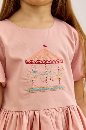 Embroidered Detail Balloon Dress Pink