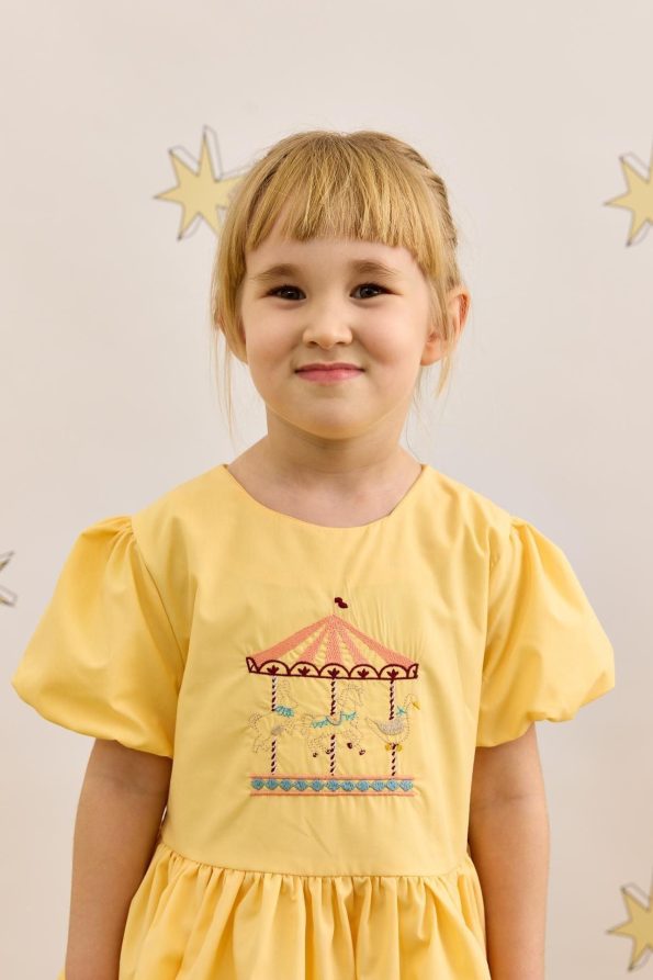 Embroidered Balloon Dress Yellow