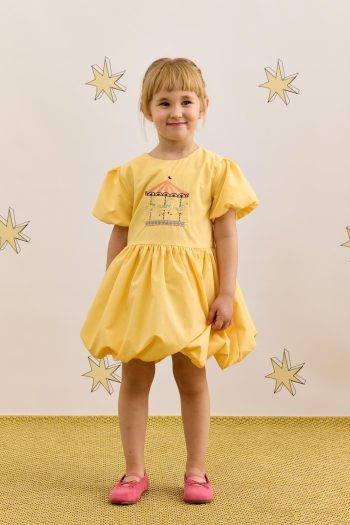 Embroidered Balloon Dress Yellow