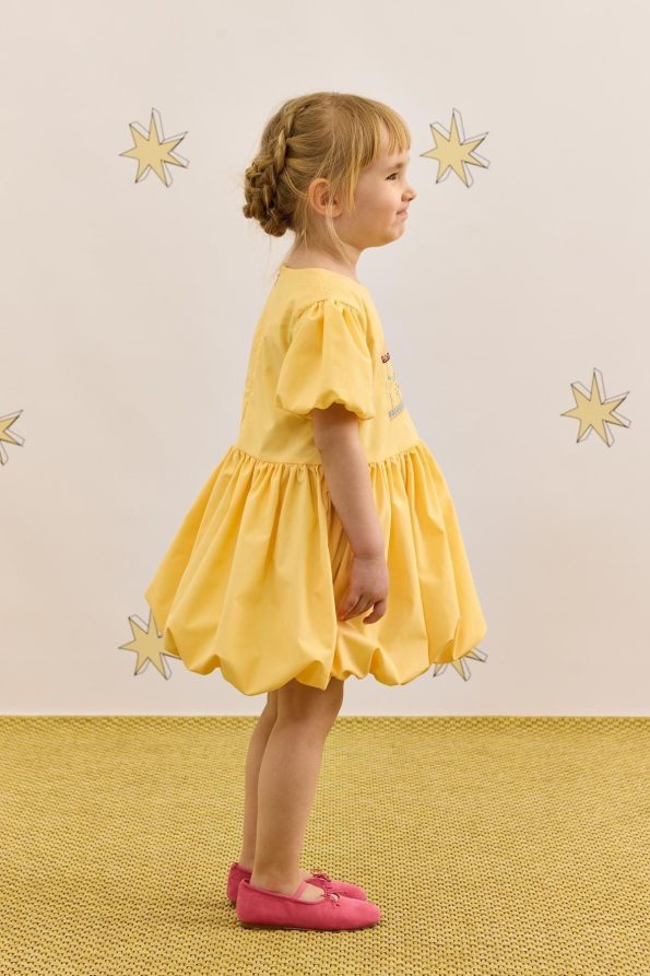 Embroidered Balloon Dress Yellow