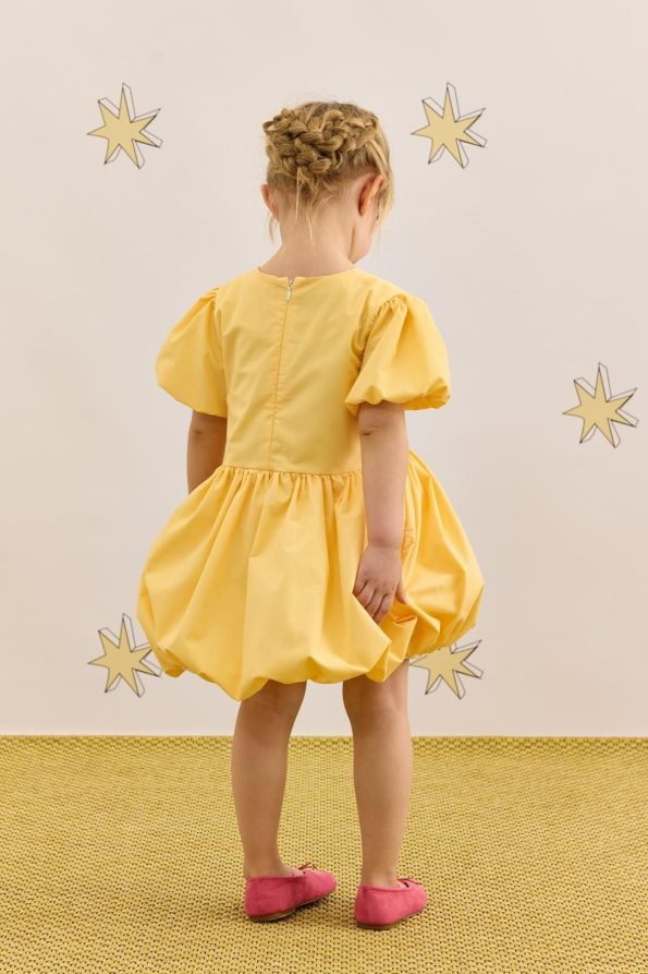 Embroidered Balloon Dress Yellow