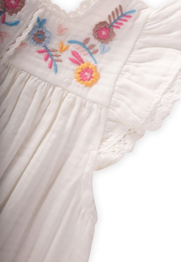 Embroidered Organic Muslin Outfit with Pants for Ages 1-7 in Ecru