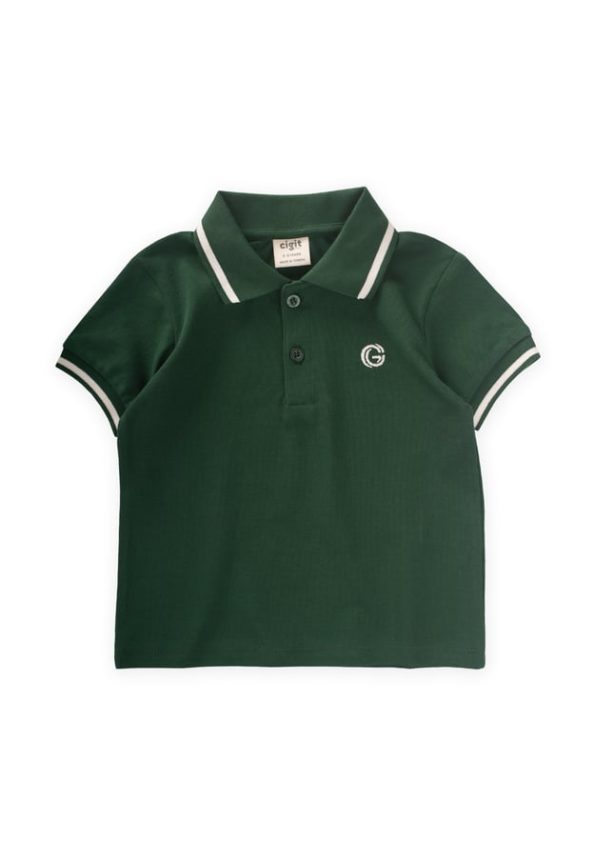 Embroidered Polo Collar T-Shirt for Kids 2-10 Years Olive Green