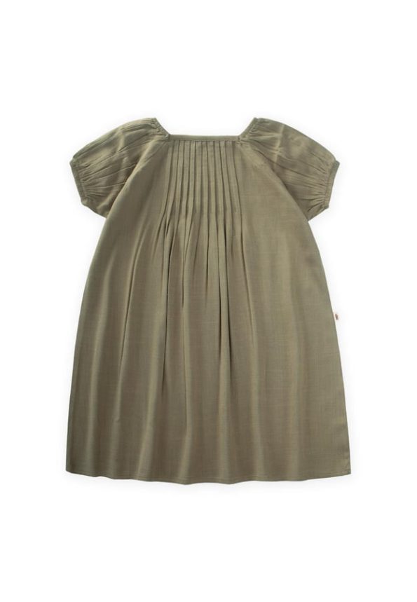 Ruffled Linen Dress for Ages 2-7 in Olive Green
