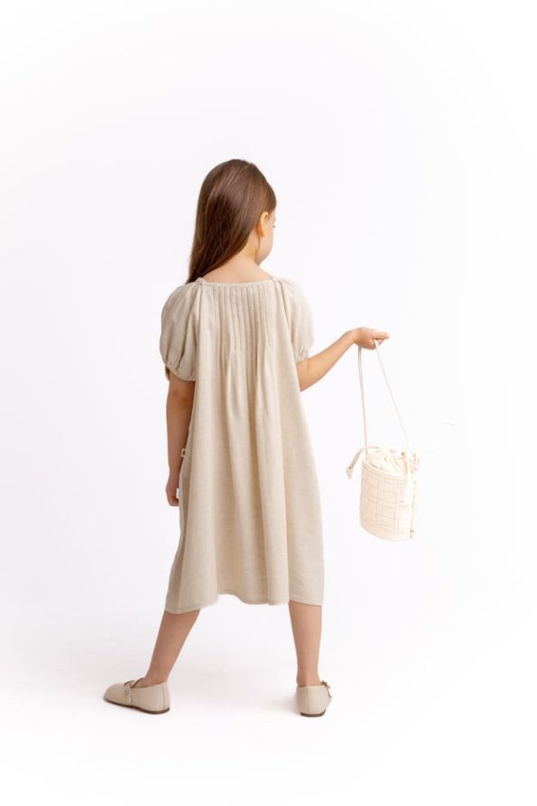 Ruffled Linen Dress for Ages 2-7 Natural