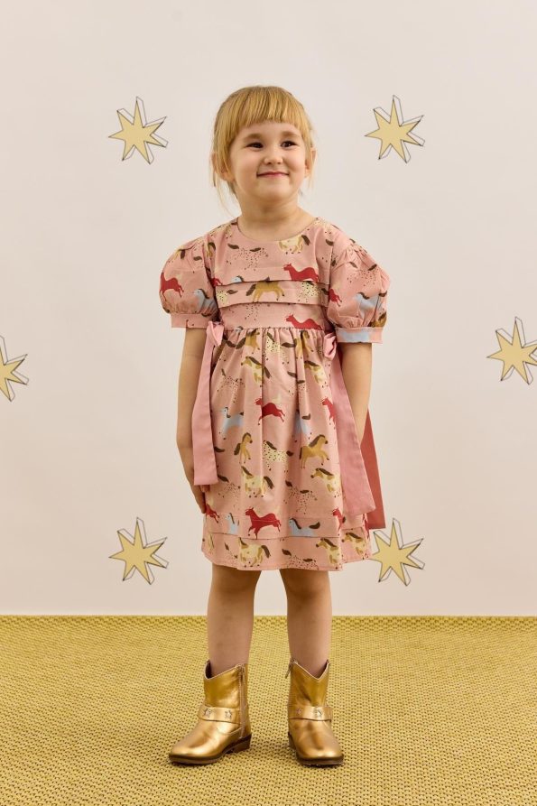 Ribbed Tie Dress with Horse Print