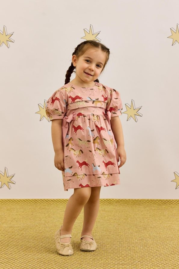 Ribbed Tie Dress with Horse Print