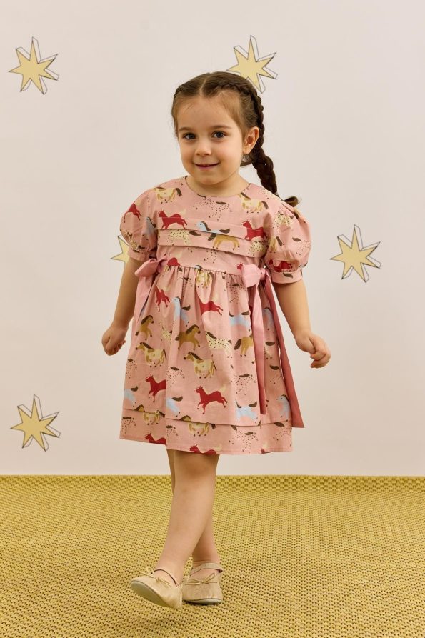 Ribbed Tie Dress with Horse Print