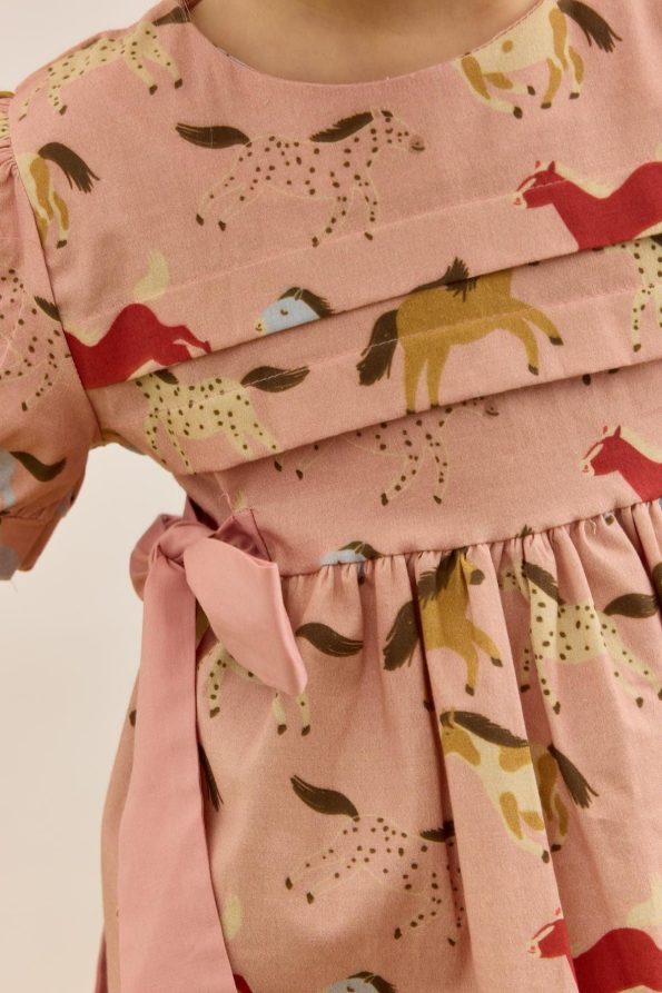 Ribbed Tie Dress with Horse Print