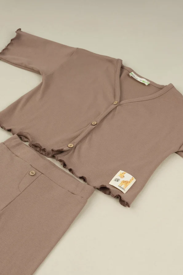 Button-Front Top and Leggings Set in Coffee