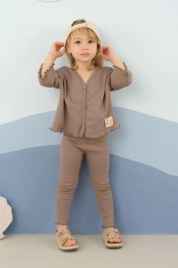 Button-Front Top and Leggings Set in Coffee
