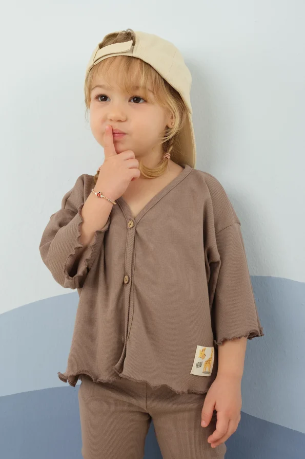 Button-Front Top and Leggings Set in Coffee