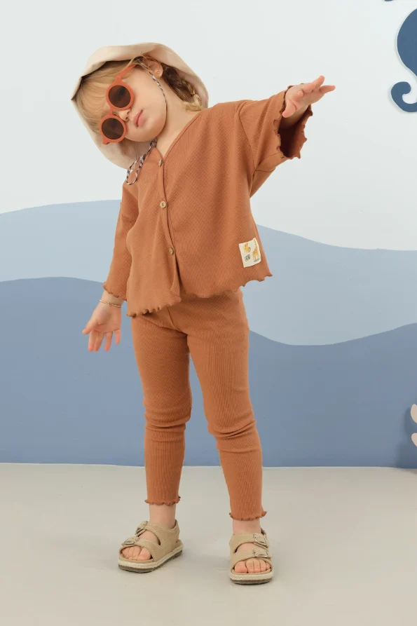 Button Front Top and Leggings Set in Salmon