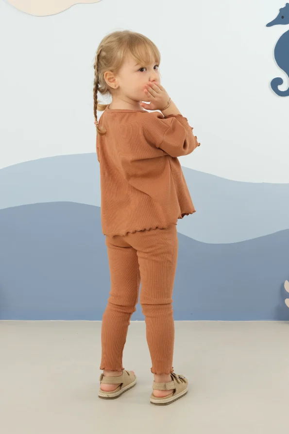 Button Front Top and Leggings Set in Salmon