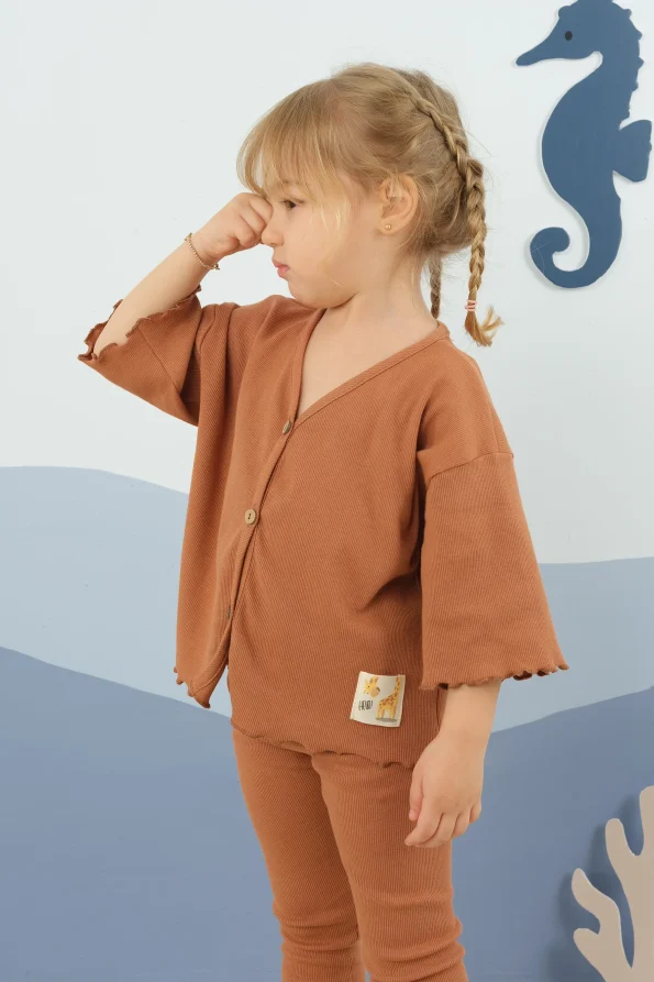 Button Front Top and Leggings Set in Salmon