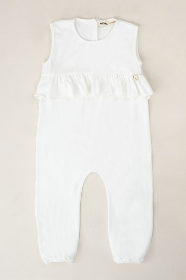 Ruffled Front Romper in Ecru