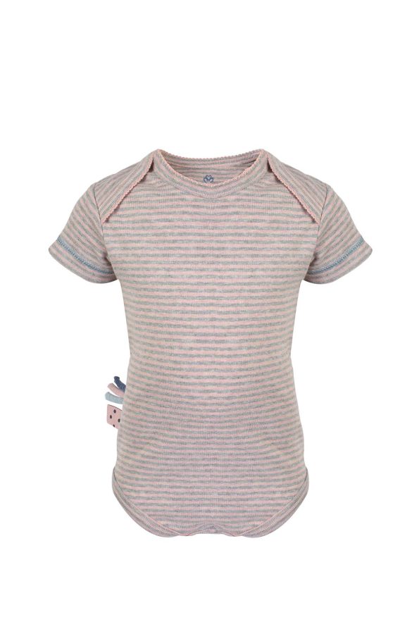 OrganicEra Organic Short Sleeve Bodysuit, Striped, Rose Melange
