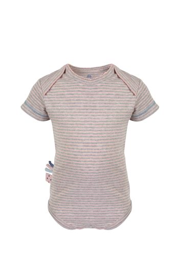 OrganicEra Organic Short Sleeve Bodysuit, Striped, Rose Melange