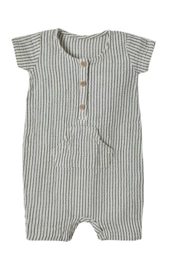 OrganicEra Organic Muslin Romper, Anthracite Striped
