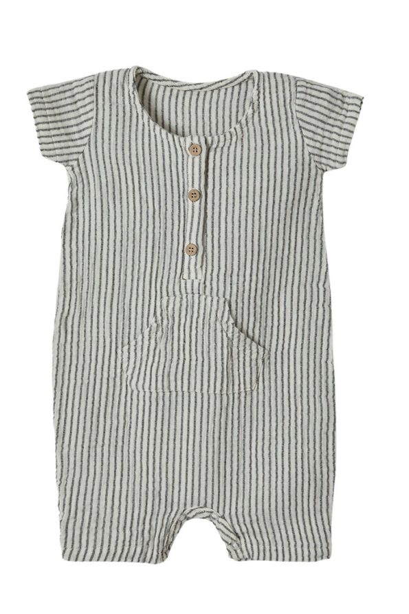 OrganicEra Organic Muslin Romper, Anthracite Striped