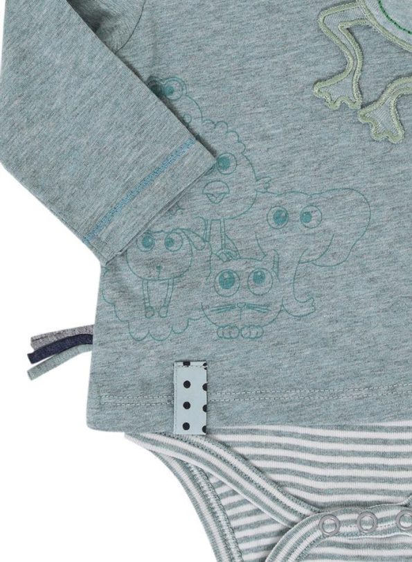 OrganicEra Organic Long Sleeve Appliqued T-shirt Bodysuit, Aqua Melange