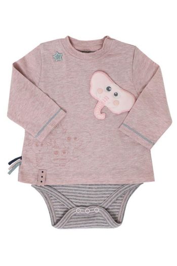 OrganicEra Organic Long Sleeve Appliqué T-Shirt Bodysuit, Rose Melange