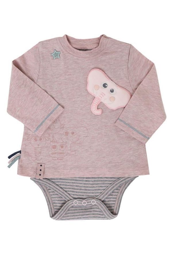OrganicEra Organic Long Sleeve Appliqué T-Shirt Bodysuit, Rose Melange