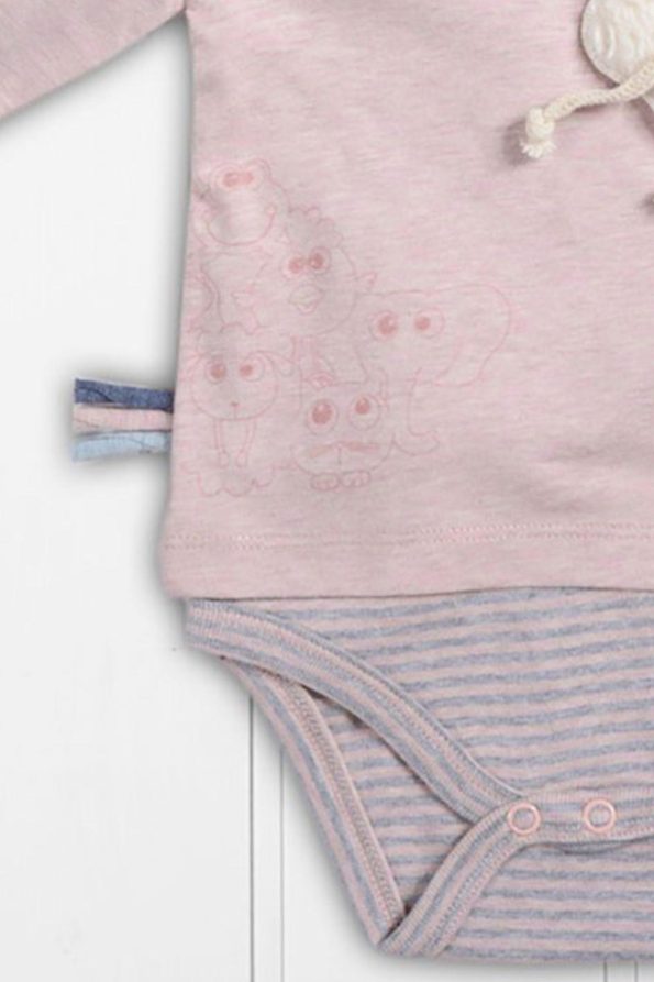OrganicEra Organic Long Sleeve Appliqué T-Shirt Bodysuit, Rose Melange
