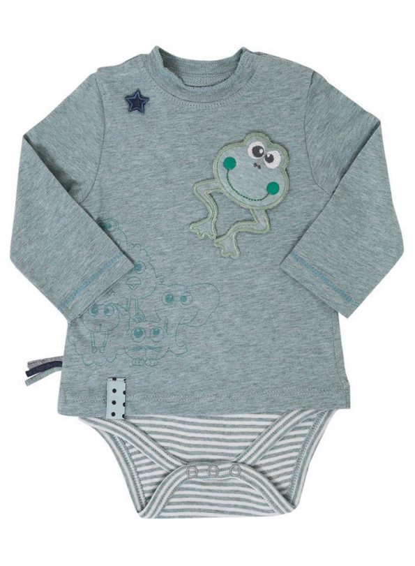 OrganicEra Organic Long Sleeve Appliqued T-shirt Bodysuit, Aqua Melange