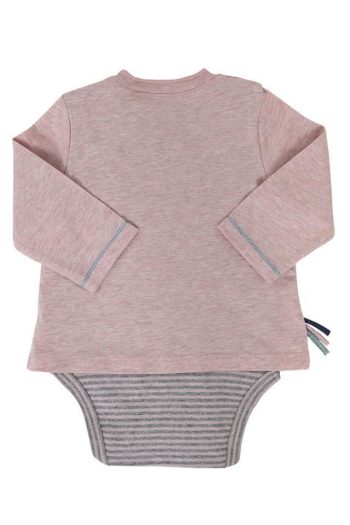 OrganicEra Organic Long Sleeve Appliqué T-Shirt Bodysuit, Rose Melange