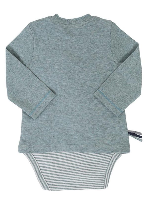 OrganicEra Organic Long Sleeve Appliqued T-shirt Bodysuit, Aqua Melange