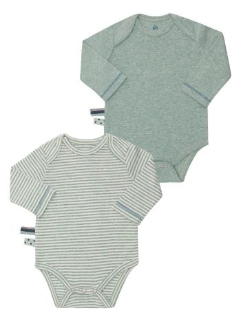 OrganicEra Organic Long Sleeve Baby Bodysuit 2-Pack, Aqua Melange