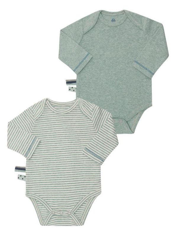 OrganicEra Organic Long Sleeve Baby Bodysuit 2-Pack, Aqua Melange