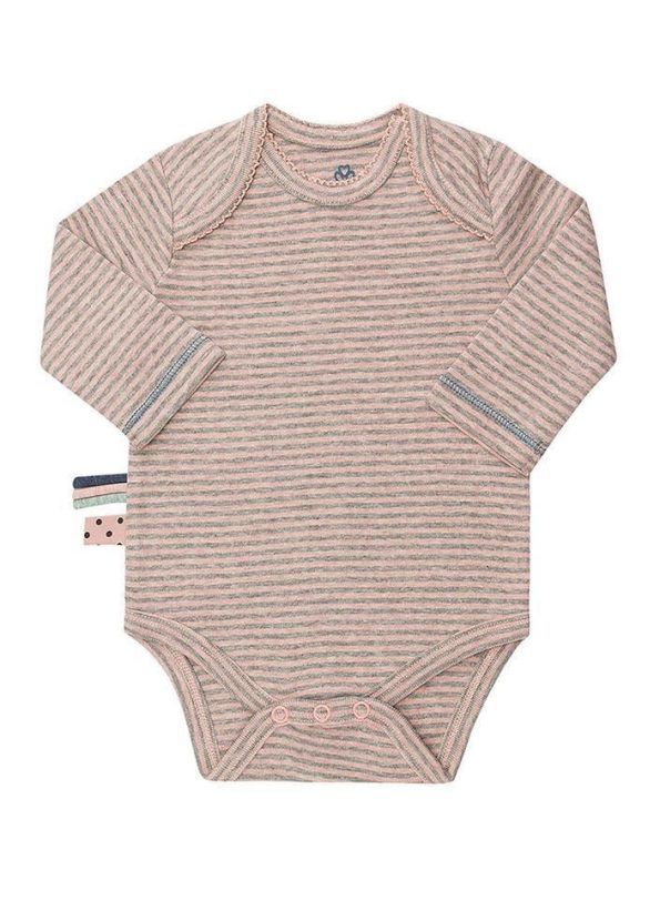 OrganicEra Organic Long Sleeve Baby Bodysuit, Striped, Rose Melange