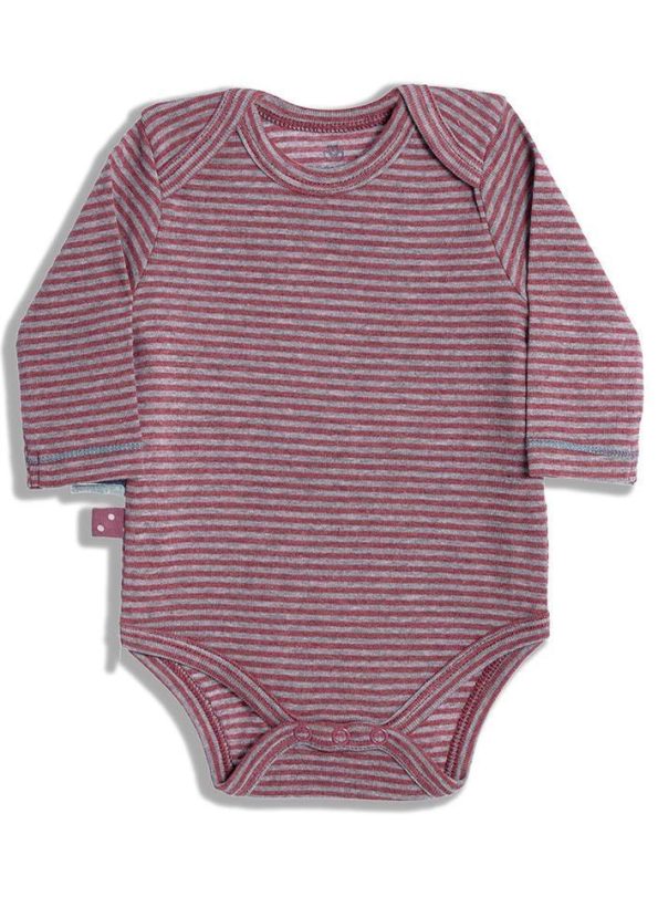 OrganicEra Organic Long Sleeve Baby Bodysuit, Striped, Bordeaux Melange